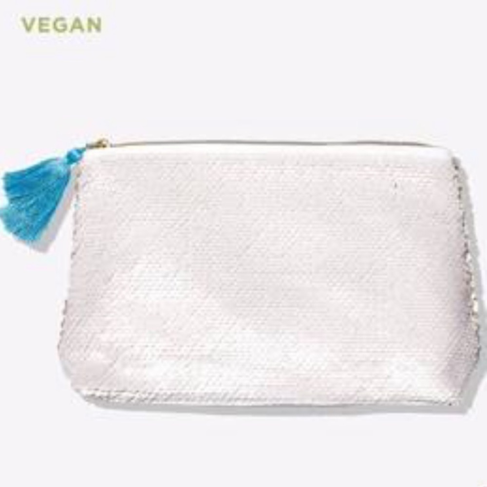 ⭐️HP⭐️ Tarte Blue Tassel Sequin Makeup Bag